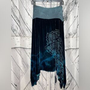 Heyne Bogut Burnout Velvet Asymmetrical Skirt Teal S